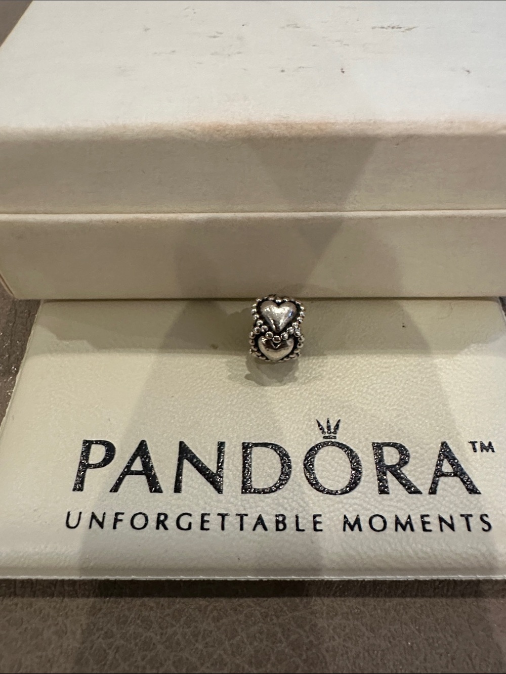 Pandora Silver Heart Bead Charm with Beaded Accents